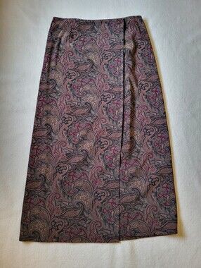Vintage Talbots Brown Paisley Wrap Skirt Women's Size 12 Lined NWOT